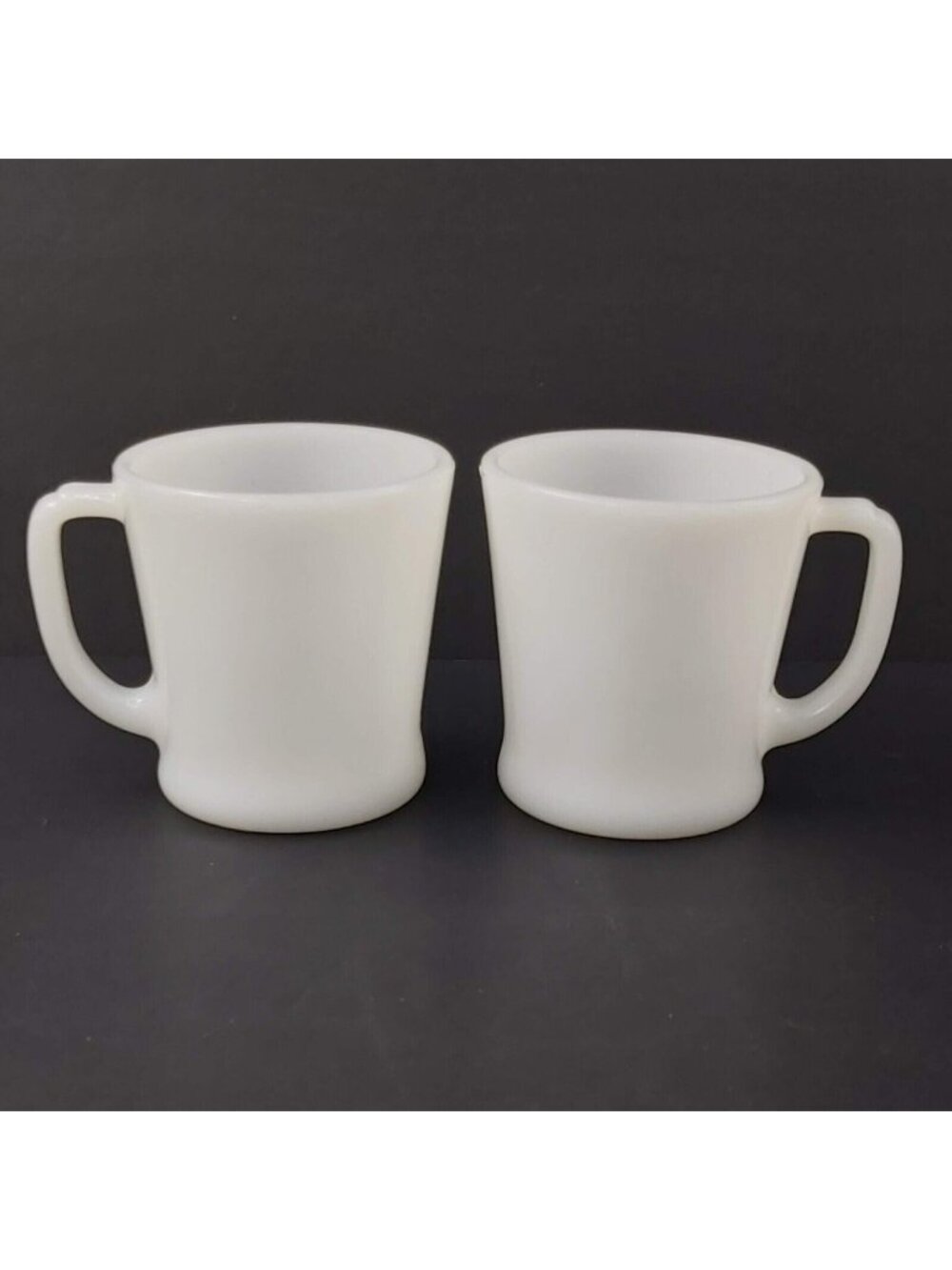 Fire-King Anchor Hocking Coffee Mugs-White D Handle-Set of 2-Mid-Century